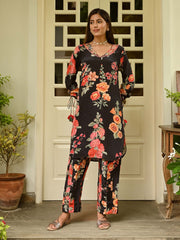 Floral Printed Crepe Kurta With Pants