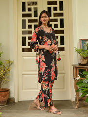 Floral Printed Crepe Kurta With Pants