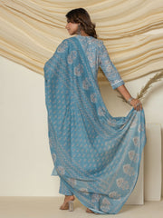 Floral Printed Cotton Kurta With Pants & Dupatta