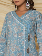 Floral Printed Cotton Kurta With Pants & Dupatta