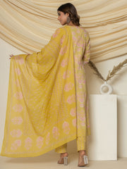 Floral Printed Cotton Kurta With Pants & Dupatta