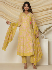 Floral Printed Cotton Kurta With Pants & Dupatta