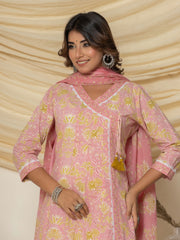 Floral Printed Cotton Kurta With Pants & Dupatta