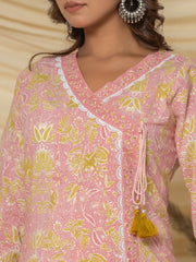 Floral Printed Cotton Kurta With Pants & Dupatta