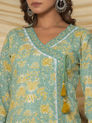 Floral Printed Cotton Kurta With Pants & Dupatta