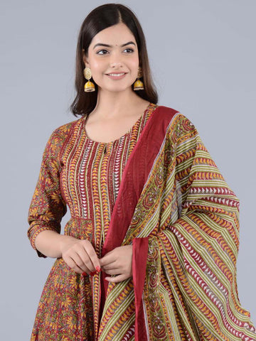 Anarkali Kurti Cotton Suit Set with Dupatta