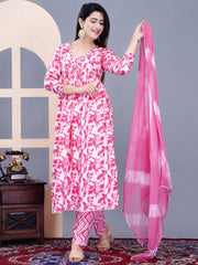 Printed Cotton Suit Set With Dupatta