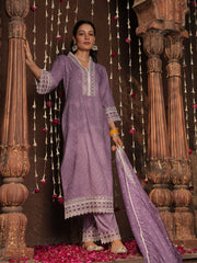 Floral Printed Kurta With Pants & Dupatta