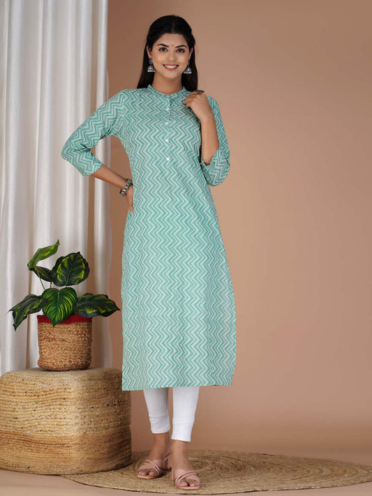Printed Mandarin Neck Cotton Kurta