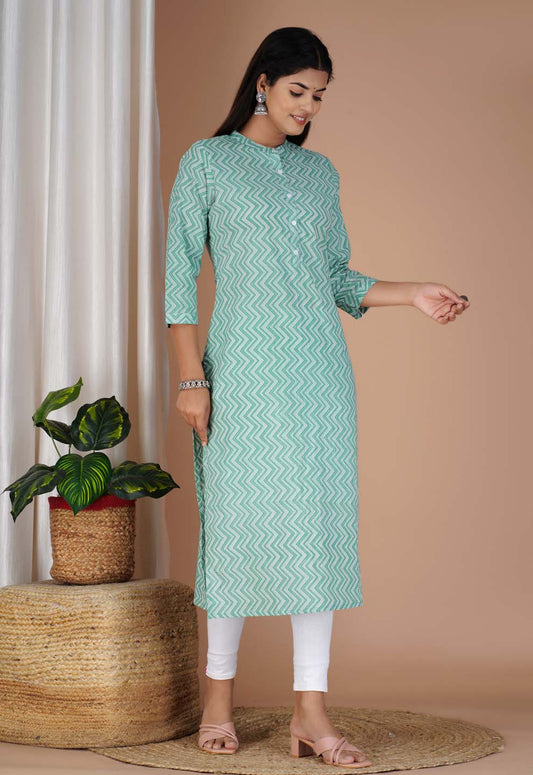 Printed Mandarin Neck Cotton Kurta