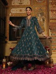 Printed Chinnon Kurta With Pants & Dupatta