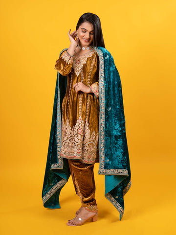 Zari Embroidered Velvet Suit with Dhoti Pants