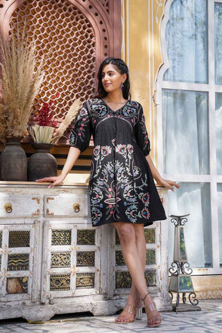 Floral Embroidered Cotton Dress