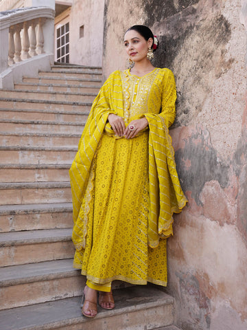 Neck Embroidered Cotton Kurta With Pants & Dupatta