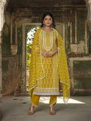 Resham Jaal Embroidery Cotton Suit Set With Dupatta