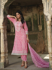 Resham Jaal Embroidery Cotton Suit Set With Dupatta