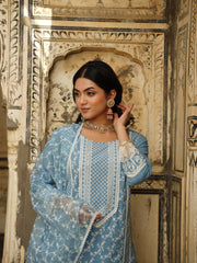 Resham Jaal Embroidery Cotton Suit Set With Dupatta