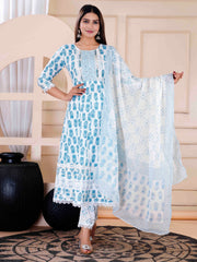 Printed Cotton Suit Set With Dupatta