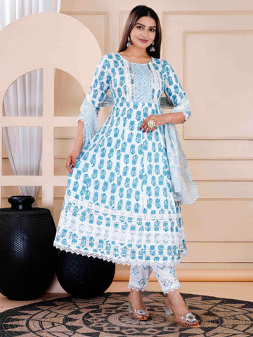 Printed Cotton Suit Set With Dupatta