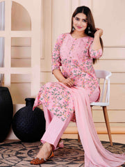 Printed Cotton Suit Set With Dupatta