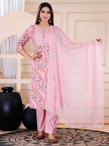 Printed Cotton Suit Set With Dupatta