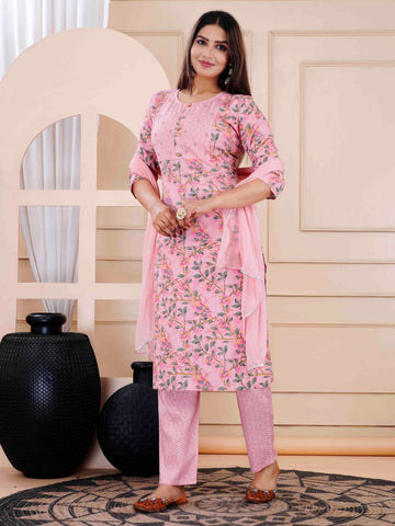 Printed Cotton Suit Set With Dupatta