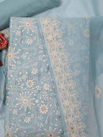 Embroidered Chanderi Unstitched Suit Piece With Dupatta