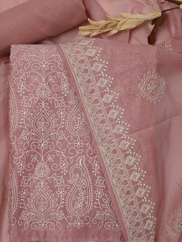 Embroidered Chanderi Unstitched Suit Piece With Dupatta