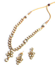 Golden & White Kundan Necklace Set With Earrings