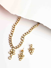 Golden & White Kundan Necklace Set With Earrings