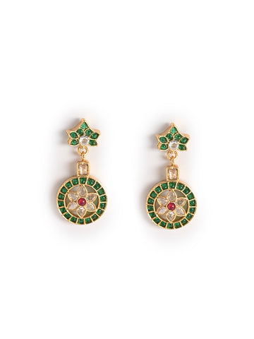 Golden & Green Kundan Necklace Set With Earrings