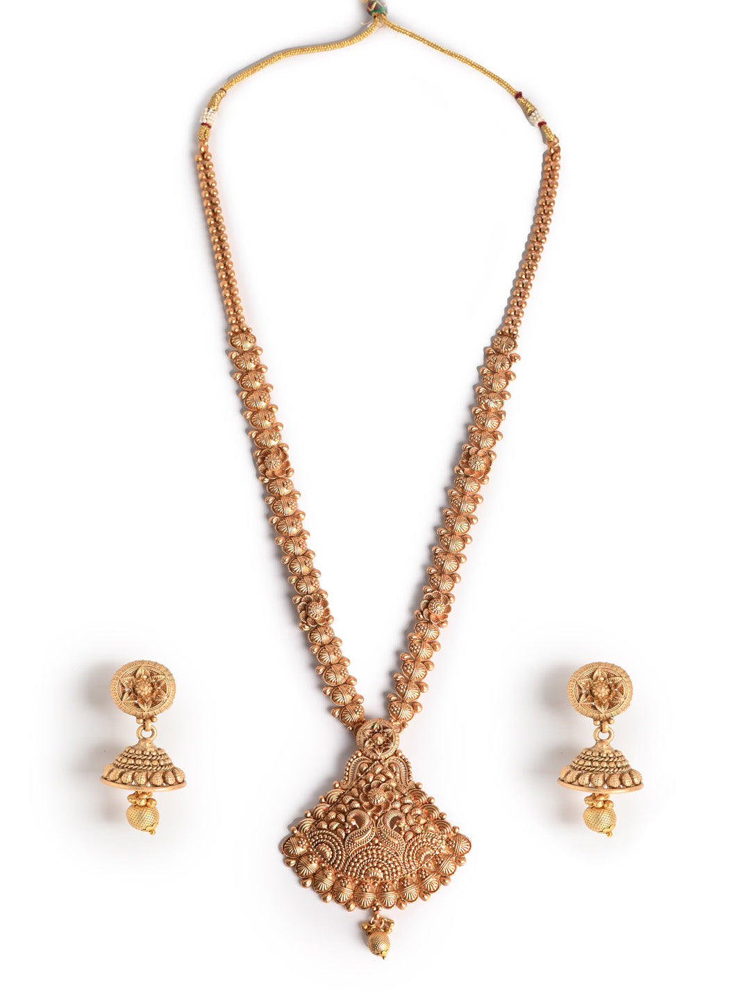 Golden Brass Necklace Set With Earrings