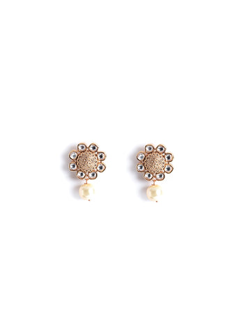 Golden & White Stud Pearl Earrings
