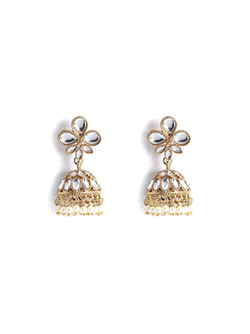 Golden Kundan Jhumki Earrings
