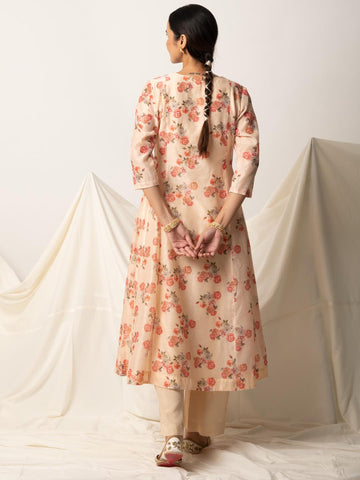 Floral Printed Chanderi Anarkali Kurta