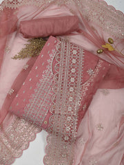 Sequin Embroidered Chanderi Unstitched Suit Piece With Dupatta