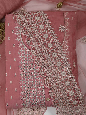 Sequin Embroidered Chanderi Unstitched Suit Piece With Dupatta