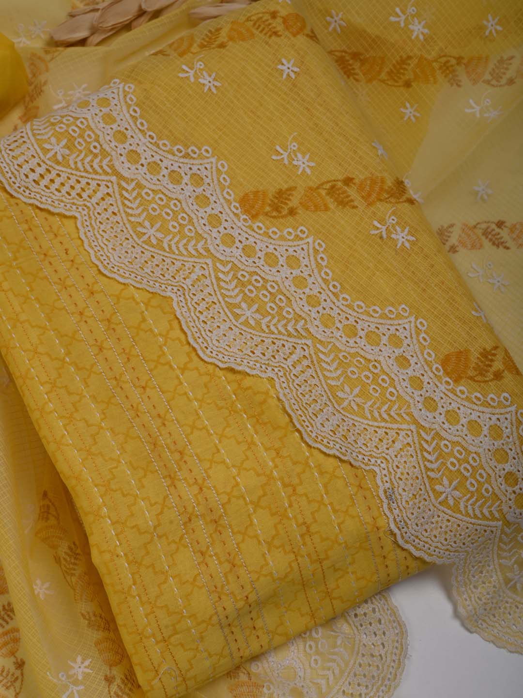 Kantha Work Cotton Unstitched Suit Piece With Dupatta