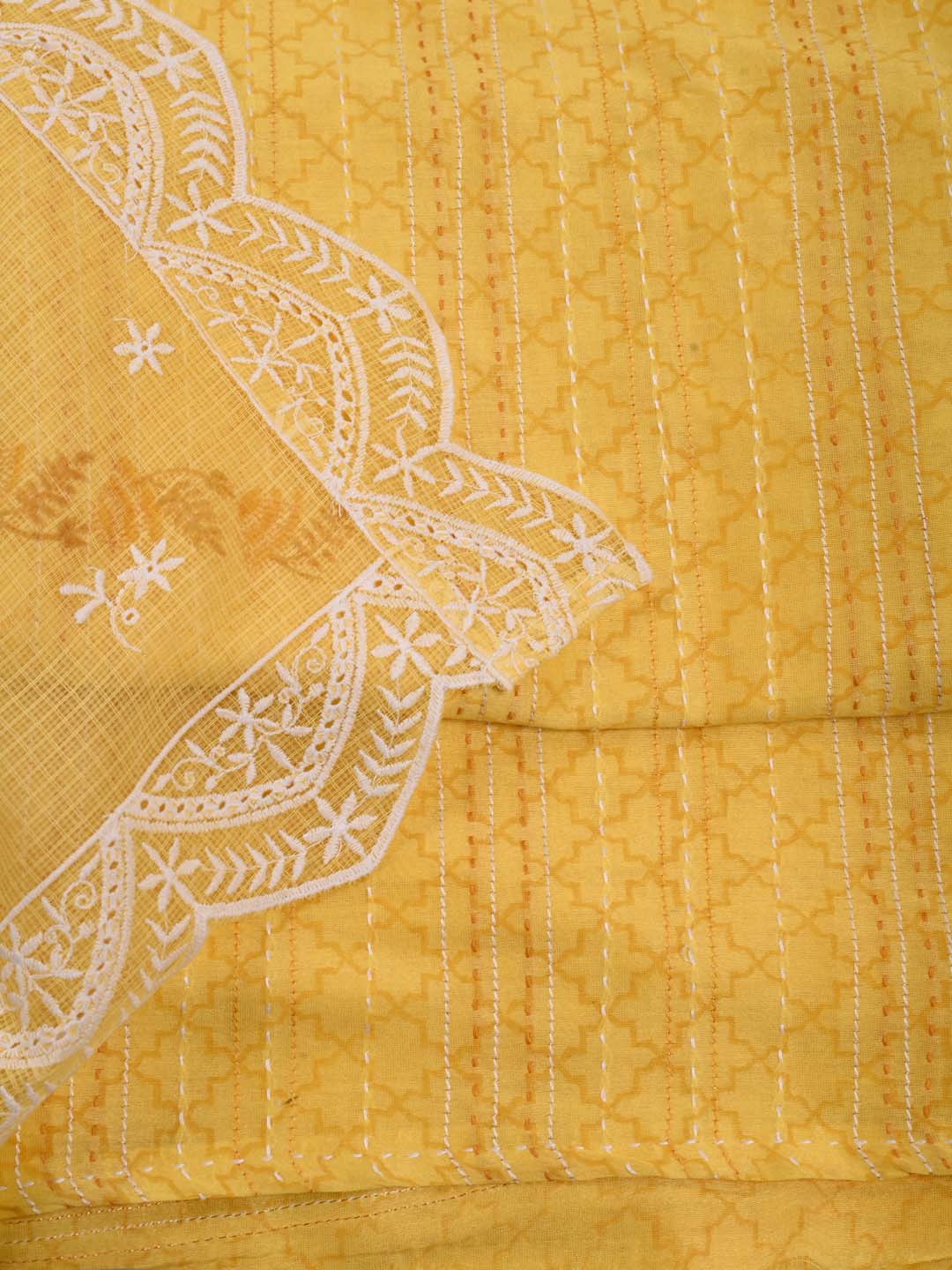 Kantha Work Cotton Unstitched Suit Piece With Dupatta