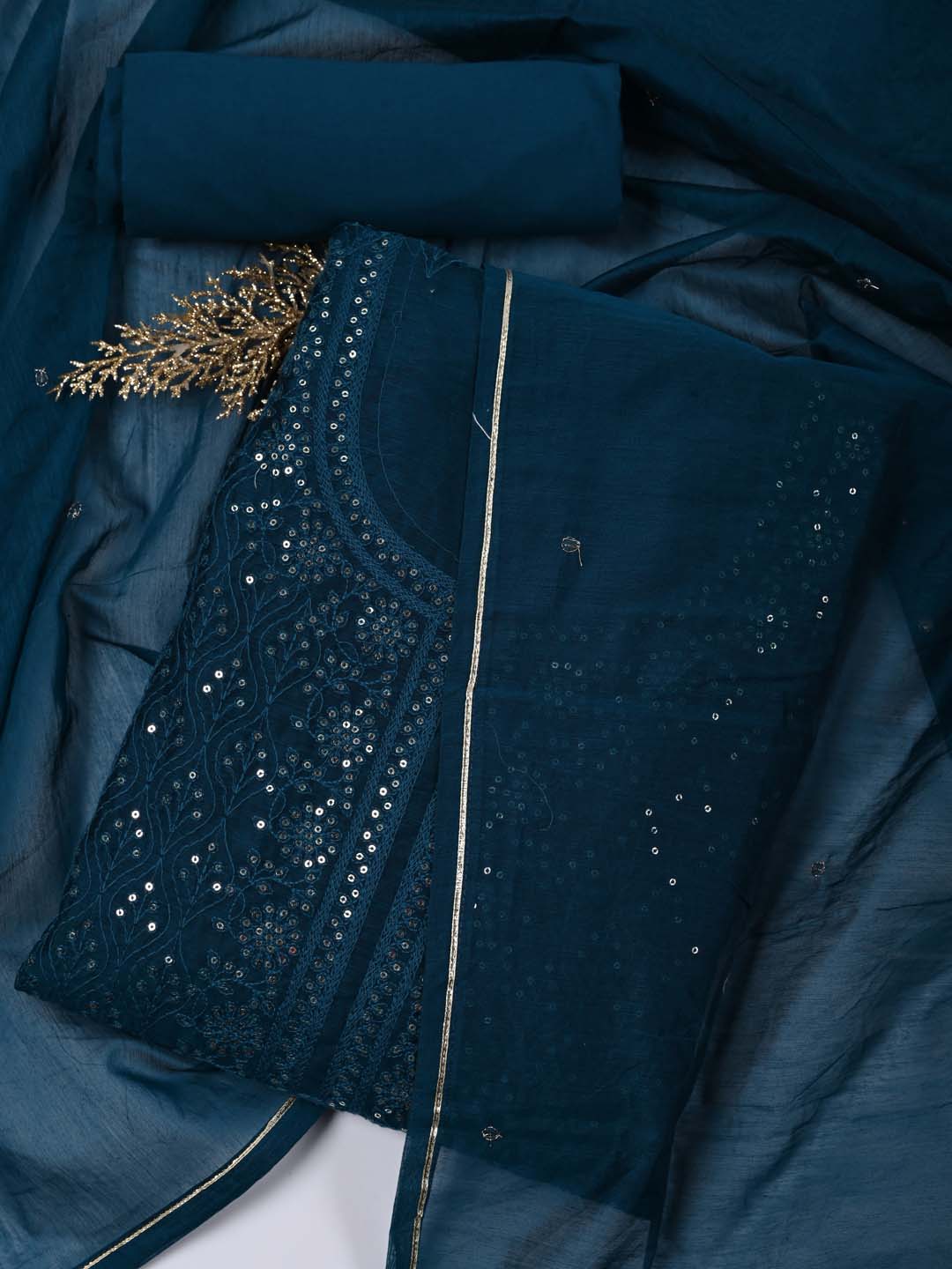 Sequin Work Chanderi Unstitched Suit Piece With Dupatta