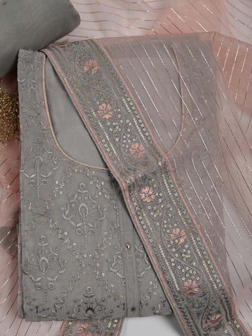 Embroidered Chanderi Unstitched Suit Piece With Dupatta