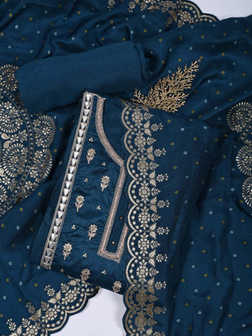 Embroidered Chanderi Unstitched Suit Piece With Dupatta