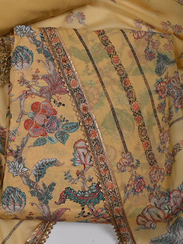 Floral Printed Linen Unstitched Suit Piece With Dupatta