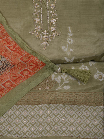 Woven Muslin Unstitched Suit Piece With Dupatta