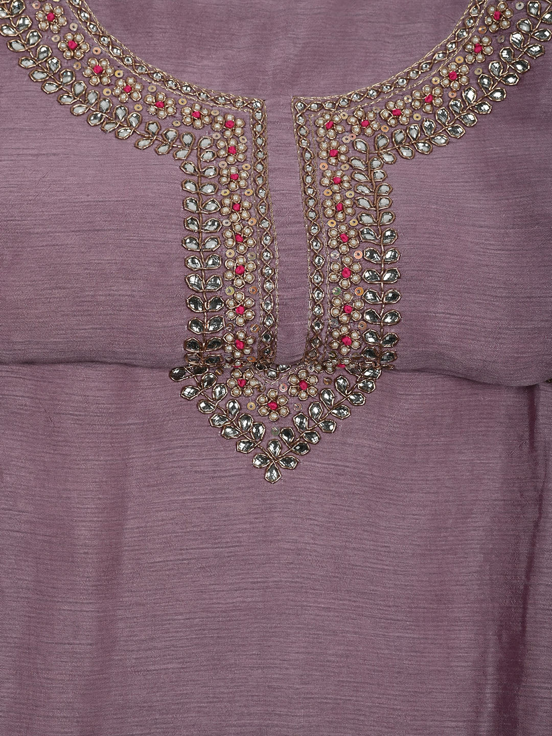 Neck Embroidered Chanderi Unstitched Suit Piece With Dupatta