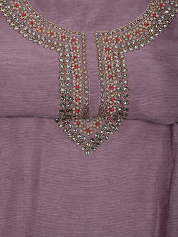 Neck Embroidered Chanderi Unstitched Suit Piece With Dupatta
