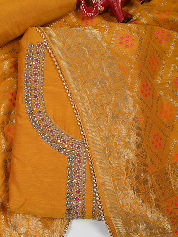 Neck Embroidered Chanderi Unstitched Suit Piece With Dupatta