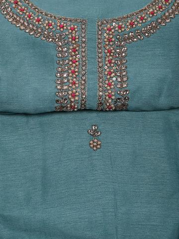 Neck Embroidered Chanderi Unstitched Suit Piece With Dupatta