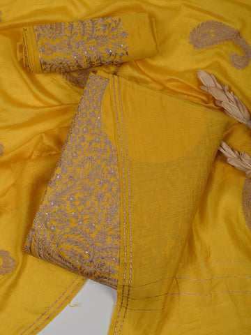 Neck Embroidered Cotton Unstitched Suit Piece With Dupatta