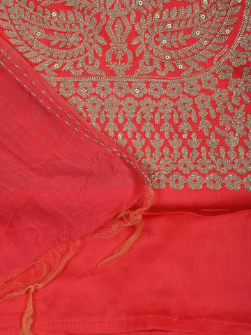 Neck Embroidered Cotton Unstitched Suit Piece With Dupatta